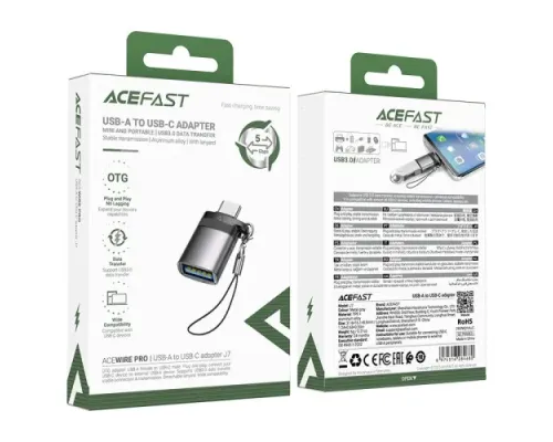 Перехідник ACEFAST J7 USB to Type-c adapter Metal grey mag-6974316284680153819