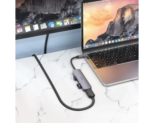 Type-C(PD) HUB HOCO HB28 Type-C multi-function converter (HDTV+USB3.0+USB2.0+SD+TF+PD) Metal Grey mag-6931474769336145598