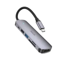 Type-C(PD) HUB HOCO HB28 Type-C multi-function converter (HDTV+USB3.0+USB2.0+SD+TF+PD) Metal Grey mag-6931474769336145598