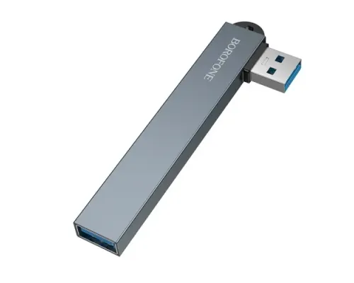 USB HUB BOROFONE FH1 4-in-1 converter(USB to USB2.0*3+USB3.0) metal gray mag-6941991126116152233