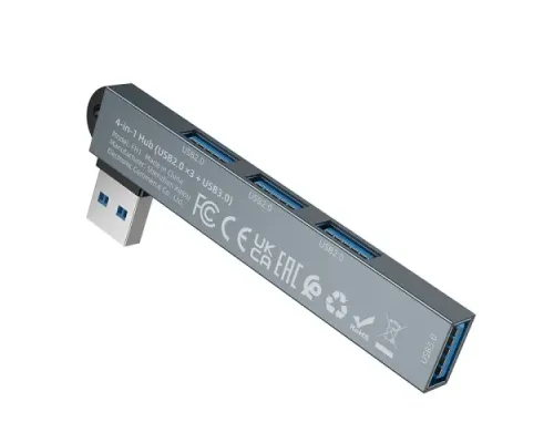 USB HUB BOROFONE FH1 4-in-1 converter(USB to USB2.0*3+USB3.0) metal gray mag-6941991126116152233