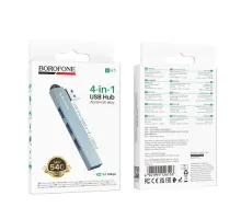USB HUB BOROFONE FH1 4-in-1 converter(USB to USB2.0*3+USB3.0) metal gray mag-6941991126116152233