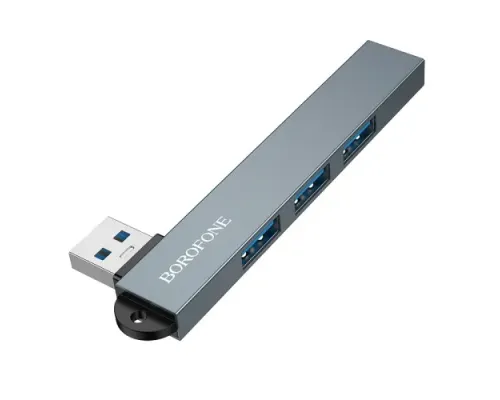 USB HUB BOROFONE FH1 4-in-1 converter(USB to USB2.0*3+USB3.0) metal gray mag-6941991126116152233