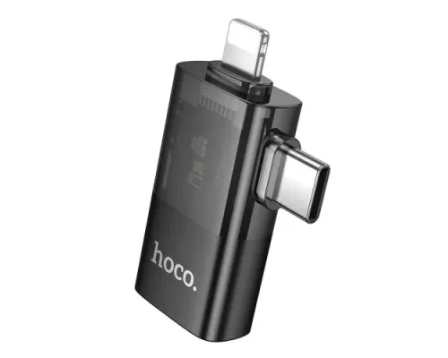 Перехідник HOCO UA36E iP male/C male to USB female OTG 2-in-1 transparent adapter black mag-6942007647250145290