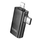 Перехідник HOCO UA36E iP male/C male to USB female OTG 2-in-1 transparent adapter black mag-6942007647250145290
