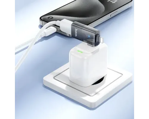 Перехідник HOCO UA36E iP male/C male to USB female OTG 2-in-1 transparent adapter black mag-6942007647250145290