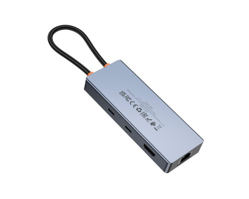 Type-C(PD) HUB HOCO HB52 Wow 8-in-1 multi-converter (HDTV+RJ45+SD/TF+PD+Type-C3.0+USB3.0*2) Grey mag-6942007647311138257