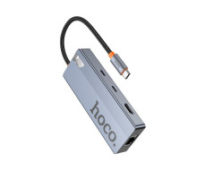 Type-C(PD) HUB HOCO HB52 Wow 8-in-1 multi-converter (HDTV+RJ45+SD/TF+PD+Type-C3.0+USB3.0*2) Grey mag-6942007647311138257