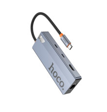 Type-C(PD) HUB HOCO HB52 Wow 8-in-1 multi-converter (HDTV+RJ45+SD/TF+PD+Type-C3.0+USB3.0*2) Grey mag-6942007647311138257