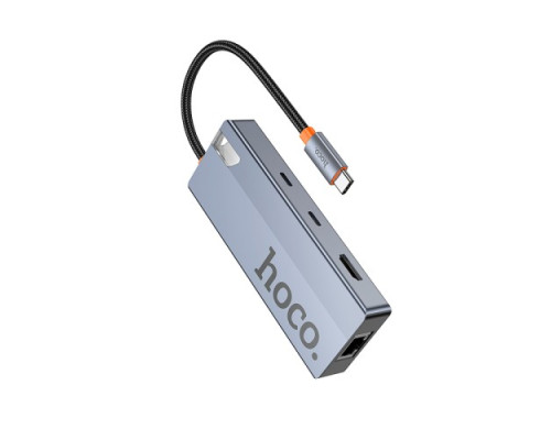 Type-C(PD) HUB HOCO HB52 Wow 8-in-1 multi-converter (HDTV+RJ45+SD/TF+PD+Type-C3.0+USB3.0*2) Grey mag-6942007647311138257