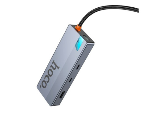 Type-C(PD) HUB HOCO HB52 Wow 8-in-1 multi-converter (HDTV+RJ45+SD/TF+PD+Type-C3.0+USB3.0*2) Grey mag-6942007647311138257