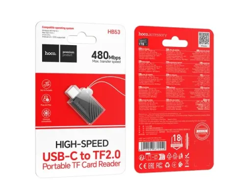 Перехідник HOCO HB53 Type-C mini TF card reader 2.0 Black mag-6942007671552153054