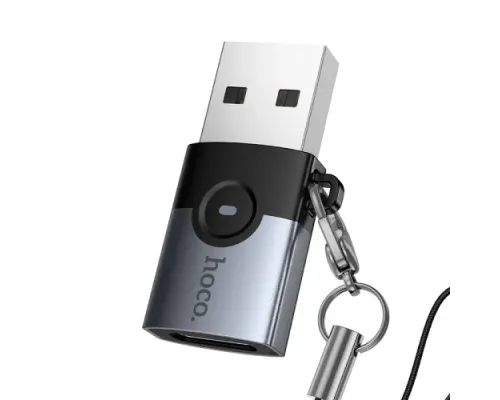 Перехідник HOCO UA46B Victory USB male to Type-C female adapter Metal gray mag-6942007675642153979