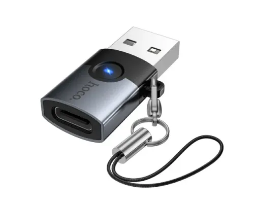 Перехідник HOCO UA46B Victory USB male to Type-C female adapter Metal gray mag-6942007675642153979