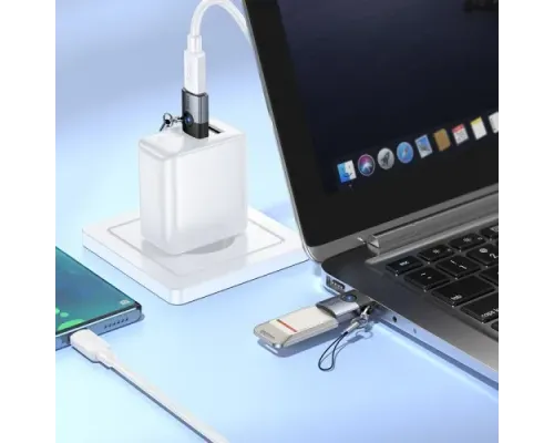 Перехідник HOCO UA46B Victory USB male to Type-C female adapter Metal gray mag-6942007675642153979