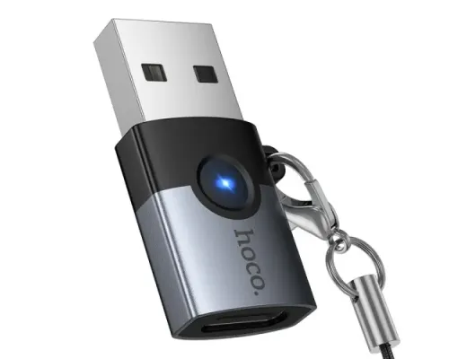 Перехідник HOCO UA46B Victory USB male to Type-C female adapter Metal gray mag-6942007675642153979