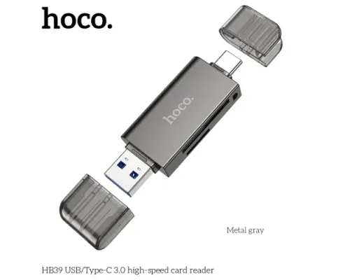 Картрідер HOCO HB39 USB/Type-C 3.0 high-speed card reader Metal Gray mag-6942007604819146715