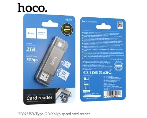 Картрідер HOCO HB39 USB/Type-C 3.0 high-speed card reader Metal Gray mag-6942007604819146715