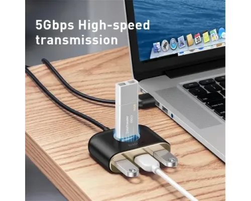 USB HUB Baseus Square round 4 in 1 USB HUB Adapter(USB3.0 TO USB3.0*1+USB2.0*3) 1m Black CAHUB-AY01 mag-6953156297104145789