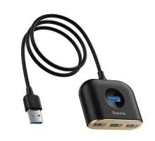 USB HUB Baseus Square round 4 in 1 USB HUB Adapter(USB3.0 TO USB3.0*1+USB2.0*3) 1m Black CAHUB-AY01 mag-6953156297104145789