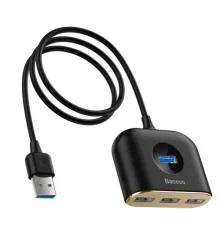 USB HUB Baseus Square round 4 in 1 USB HUB Adapter(USB3.0 TO USB3.0*1+USB2.0*3) 1m Black CAHUB-AY01 mag-6953156297104145789