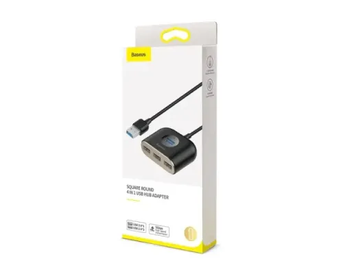 USB HUB Baseus Square round 4 in 1 USB HUB Adapter(USB3.0 TO USB3.0*1+USB2.0*3) 1m Black CAHUB-AY01 mag-6953156297104145789