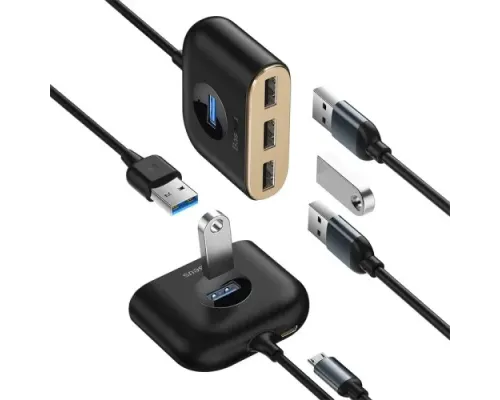 USB HUB Baseus Square round 4 in 1 USB HUB Adapter(USB3.0 TO USB3.0*1+USB2.0*3) 1m Black CAHUB-AY01 mag-6953156297104145789