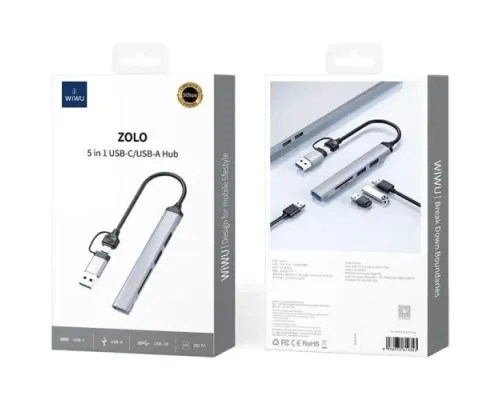 Type-C/USB HUB WiWU Wi-HB003 ZOLO 5 in 1 Grey mag-6976975619353153582