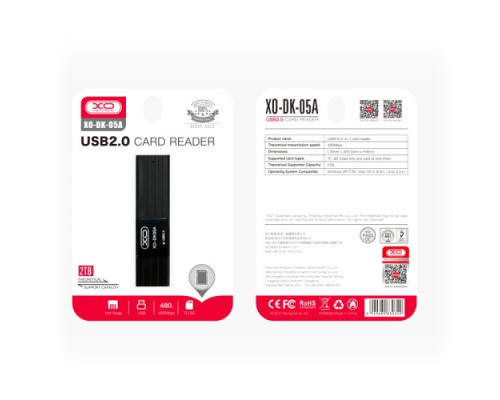 Картридер XO DK05A (2.0 2-in-1 card reader) Чорний mag-6920680830329140328