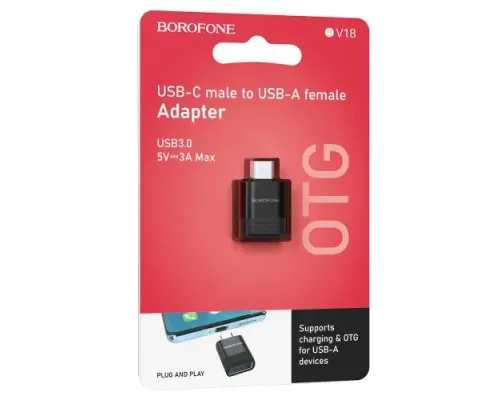 Адаптер BOROFONE BV18 Type-C male to USB female USB3.0 adapter чорний mag-6941991104015145001