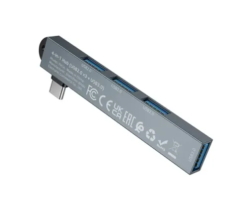 Type-C(PD)-HUB BOROFONE FH1A 4-in-1 converter(Type-C to USB2.0*3+USB3.0) metal gray mag-6941991126123152234