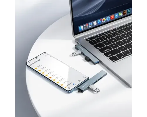 Type-C(PD)-HUB BOROFONE FH1A 4-in-1 converter(Type-C to USB2.0*3+USB3.0) metal gray mag-6941991126123152234