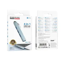 Type-C(PD)-HUB BOROFONE FH1A 4-in-1 converter(Type-C to USB2.0*3+USB3.0) metal gray mag-6941991126123152234