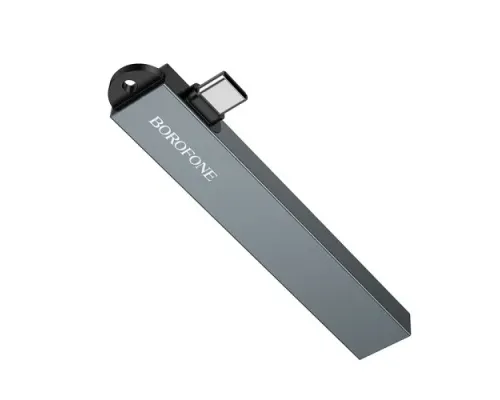 Type-C(PD)-HUB BOROFONE FH1A 4-in-1 converter(Type-C to USB2.0*3+USB3.0) metal gray mag-6941991126123152234