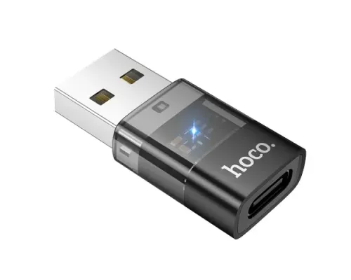 Перехідник HOCO UA36C USB male to C female USB2.0 transparent adapter black mag-6942007647212145613