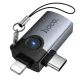 Перехідник HOCO UA46D Victory iP male/Type-C male to USB female 2-in-1 adapter Metal gray mag-6942007675666153980