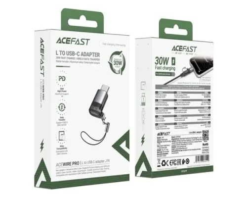 Перехідник ACEFAST J19 Lightning to Type-C adapter Metal grey mag-6974316286219153821