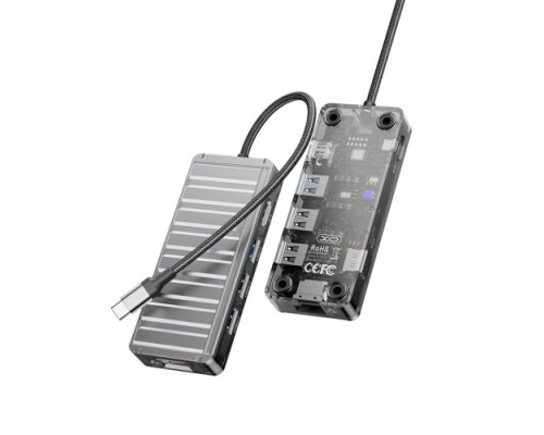 USB-Хаб XO HUB016 7in1 Multifunctional Docking Station Тьмяно-Прозорий mag-6920680844890932