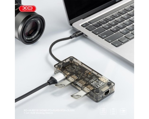 USB-Хаб XO HUB016 7in1 Multifunctional Docking Station Тьмяно-Прозорий mag-6920680844890932