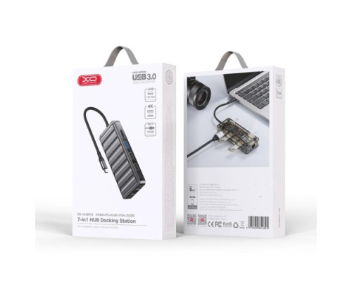 USB-Хаб XO HUB016 7in1 Multifunctional Docking Station Тьмяно-Прозорий mag-6920680844890932
