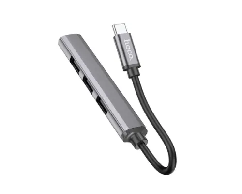 Type-C(PD) HUB HOCO HB26 4 in 1 adapter(Type-C to USB3.0+USB2.0*3) Metal Grey mag-6931474765482146704
