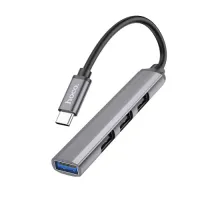 Type-C(PD) HUB HOCO HB26 4 in 1 adapter(Type-C to USB3.0+USB2.0*3) Metal Grey mag-6931474765482146704