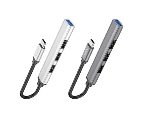 Type-C(PD) HUB HOCO HB26 4 in 1 adapter(Type-C to USB3.0+USB2.0*3) Metal Grey mag-6931474765482146704