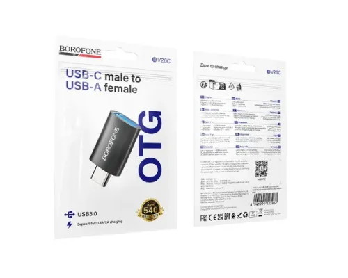 Адаптер BOROFONE BV26C Type-C male to USB female USB3.0 чорний mag-6941991123962153437