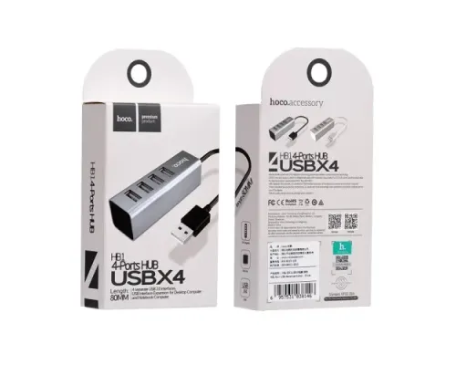 USB HUB HOCO HB1 4USB Line Machine 0,8m Silver mag-6957531038146144443