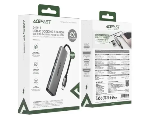 Type-C HUB ACEFAST J16 USB-c 5-in-1 hub docking station Metal grey mag-6974316285915153360