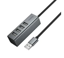 USB HUB HOCO HB1A 4-in-1 converter(USB to USB2.0*4) Metal Grey mag-6942007667302153038