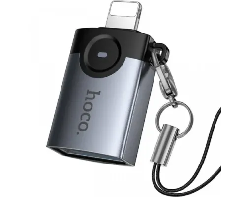 Перехідник HOCO UA46 Victory iP male to USB female adapter metal gray mag-6942007675628154070