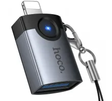 Перехідник HOCO UA46 Victory iP male to USB female adapter metal gray mag-6942007675628154070