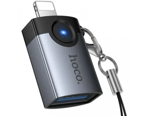 Перехідник HOCO UA46 Victory iP male to USB female adapter metal gray mag-6942007675628154070